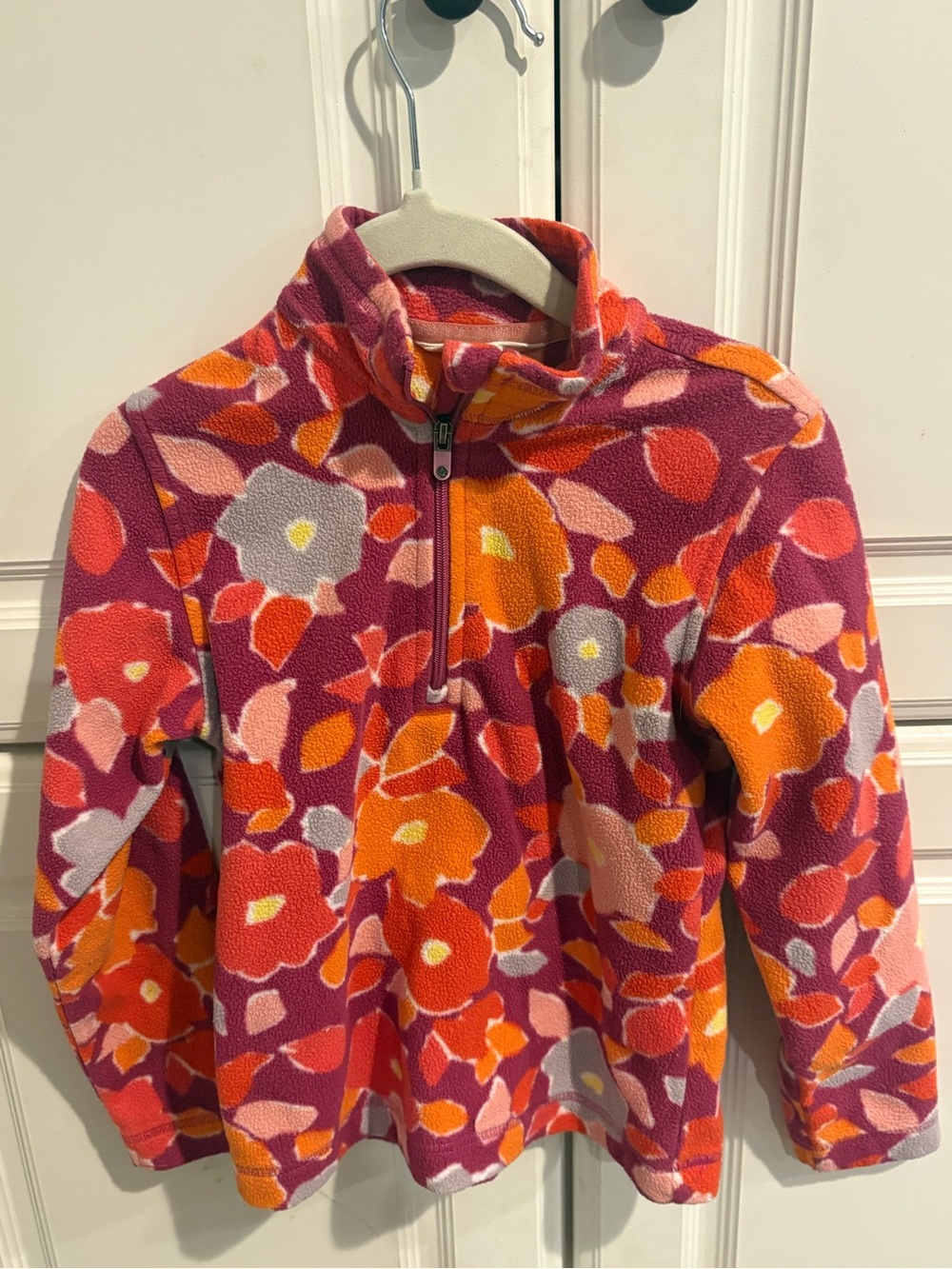 Kids Lands End Pink & Orange Patterned Fleece 3/4 Zip Pullover